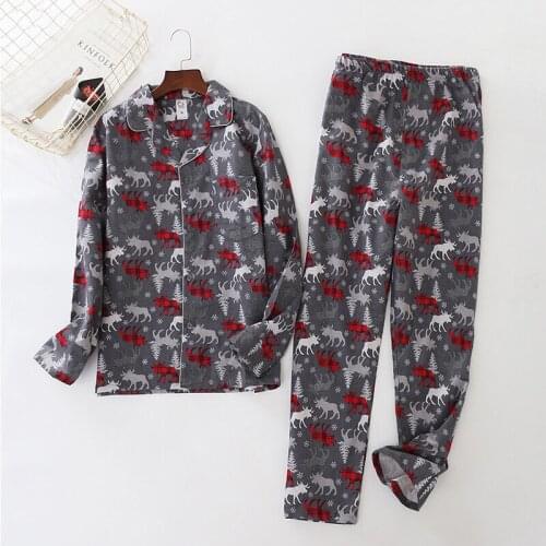 100% cotton deer pajamas sets mens Sexy plaid casual sleepwear for male pyjamas pijama hombre mens cartoon pajamas