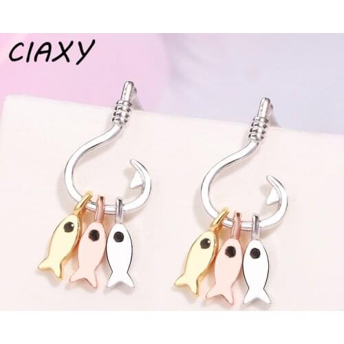 CIAXY 925 Sterling Silver Fish Hook Earrings for Women Creative Design Moving Three Small Fish Earring 2021 Hiphop Rock Jewelry