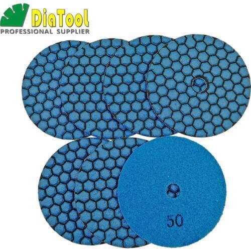 DIATOOL 7pcs 100mm #50-1 B dry polishing pads diameter 4inch Resin bond diamond flexible polishing pads sanding disc