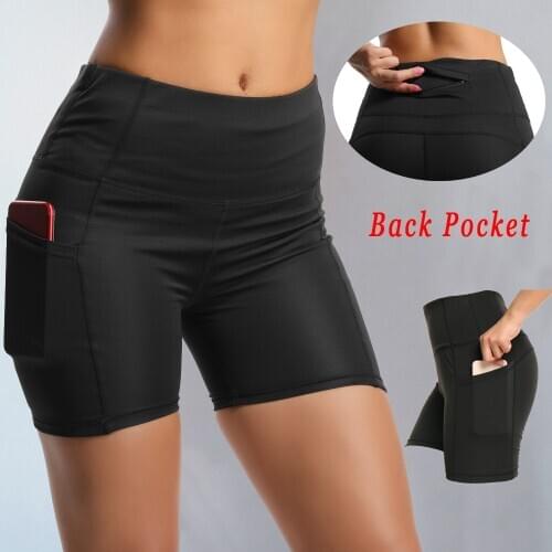 Gym Jogging Running Shorts Yoga Shorts Women High Waist Lifting Push Up Tight Sports Pocket Fitness Yoga Short Leggings