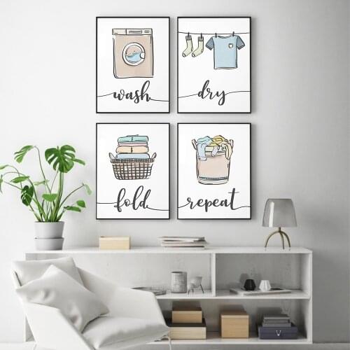 Wash Dry Fold Repeat Laundry Sign Colorful Wall Art Print Canvas Painting Nordic Poster And Print Wall Pictures Utility Room