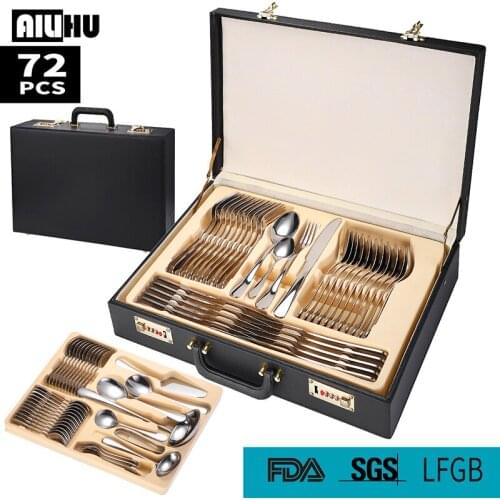 Stainless Steel Cutlery 72PC Set Leather Suitcase Gift Box Tableware Utensils for Kitchen Tableware for Camping Dinnerware