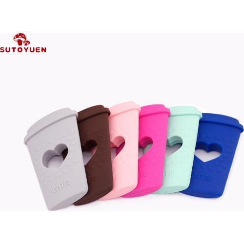 Sutoyuen 1pc Coffee Cup Baby Nursing Accessories Silicone Teething Food Grade DIY Jewelry Charms Necklace Pendant Baby Teether
