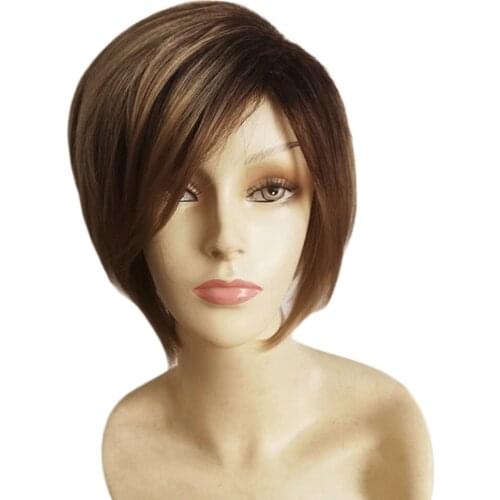 High Temperature Fiber Silky Short Straight Wigs Gold Natural Women Full Wig