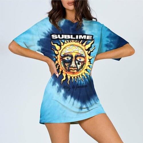 Sublime Sun Face Print Tie Dye Graphic Tee Women Short Sleeve T-shirt Casual Streetwear Tees Summer Oversized T Shirt Fashion BF