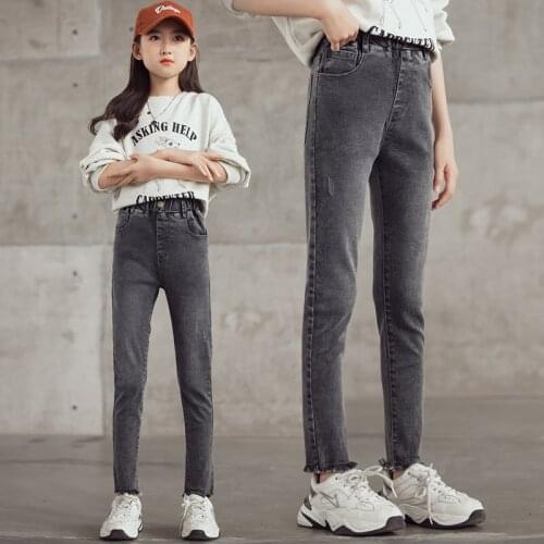 Teenage Girls Denim Pants Casual Solid Color New Spring Autumn Kids Slim Bottoms Clothes Childrens Jeans Skinny Pants 4-14Years