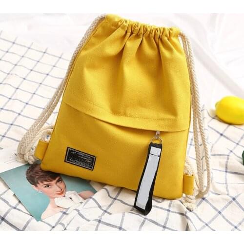 Women Shoulder Bags Korean Style Solid Color Letter Pattern Drawstring Purse Adjustable Strap Fashion Outdoor Backpacks