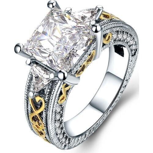 Bijoux ring White gold-color Rings for women fashion CZ Gem Jewelry vintage Ring Bague women Rings Square Fashion jewellery