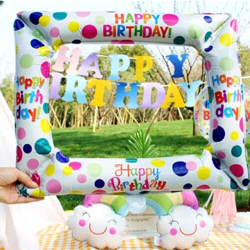 1Pcs Happy Birthday Photo Booth Foil Balloons Photo Frame Decoration Photo props Birthday Party Decor Baby Shower Inflatable Toy