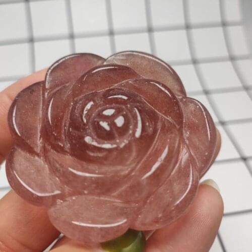 1pcs Natural strawberry quartz Rose Shaped Hand Carved Crystal Flower Stones Healing Decor Natural Quartz Crystals