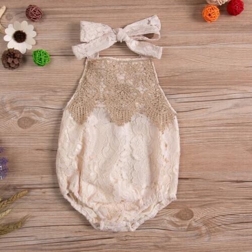 2020 New Newborn Toddler Infant Baby Girl Lace Jumpsuit Bodysuit Clothes Sleeveless Belt Sunsuit Adorable Clothes 0-24M