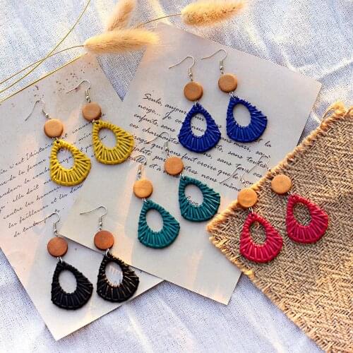 2020 New Fashion Geometric Water Drop Hollow Earrings Personality Retro Ethnic Style Color Rattan Earrings For women