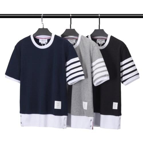 2021 Fashion Brand TB THOM T-shirt Patchwork Short-sleeved T-shirt Men Women Cotton Couple Summer Clothing
