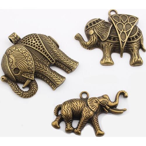 3PCS Large DIY Jewelry Findings Antique Bronze Luck Elephant Animal Charm Pendant for Necklace Mkaing