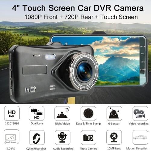 4" HD 1080P Dual Lens Auto Accessories G-sensor WDR Touch Screen Dash Cam Video Recorder Camera Car DVR Auto DashCam