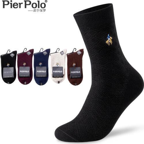 5 Pairs/lot New Brand PIER POLO Fashion Small Rhombus Socks Autumn Winter Casual Cotton Socks Embroidery Crew Socks Wholesale
