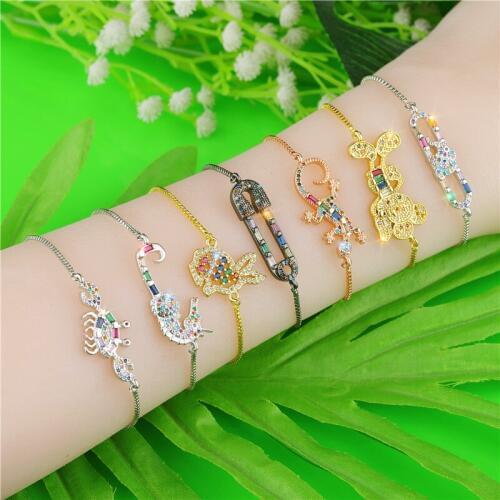 Bracelet for Women Fashion Rainbow Blue Evil Eye Charm Bracelet & Bangles Zircon CZ Gold Adjustable Set for Women Jewelry