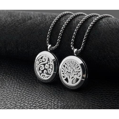 Fashion Stainless Steel Titanium Steel Hollow Tree Pendant Diffusion Box Wild Pendant Necklace