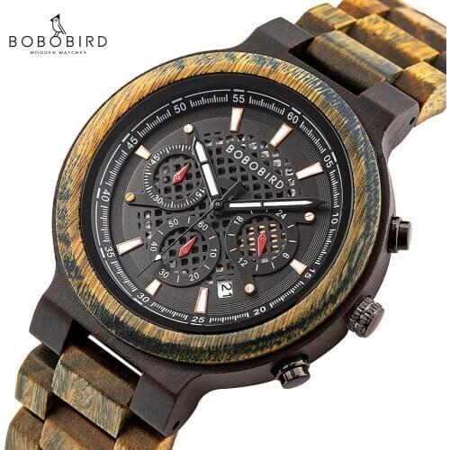 Bobo Bird Wood Watch for Men Stopwatch Wooden Mens Watches Auto Date Man Watch Male 2020 Quartz Wristwatch Orologio Uomo