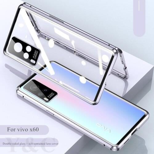 For vivo x60 Case flip, Hyperboloid Double-sided glass One-piece magnetic phone case for vivo x60 pro case fundas coque