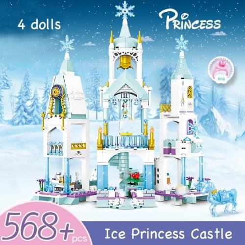 Girls Toys Building Blocks Set Princess Ice Castle Party Dream House Villa Crystal Horse Assembled Model Kids Birthday Gifts