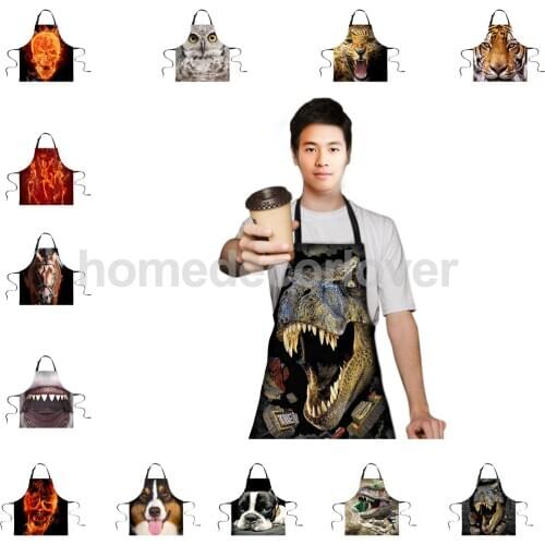 Women Men Animal Cooking Craft Bar Apron Waiter Chefs Kitchen Bib Tiger