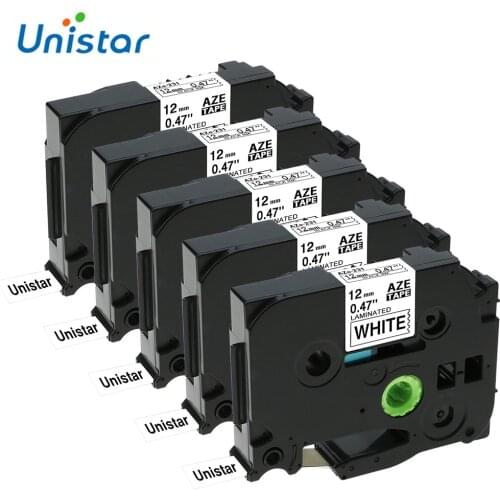 Unistar 5pcs TZe-231 Compatible for Brother Label Tape Printer 12mm Black on White tz231 tze231 for PT-H100 PT-D200 Label Maker