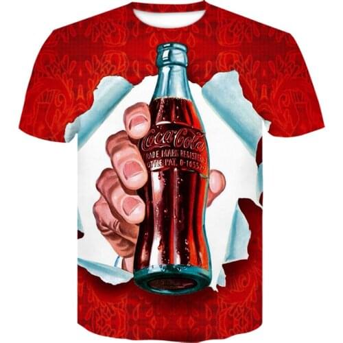 Summer Men T-shirt creative Shirt Coke red Short Sleeve t shirt for men O-Neck Tees Funny 3D Printed Streetwear T-shirts Tops
