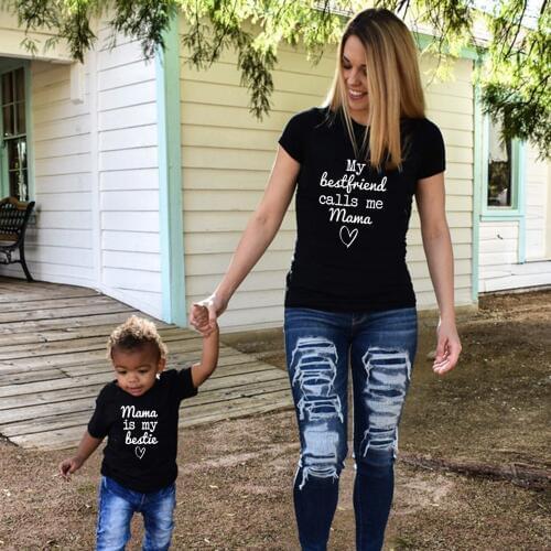 Mama Is My Bestie Matching Tshirts Mommy & Me Tee Mom Life Kid Life Mamas Mini Matching Mum Daughter Son TShirts Outfits