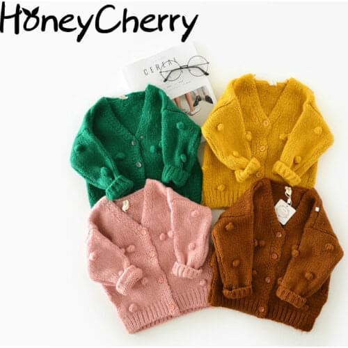 1-3 Years Old Baby Girl Sweater Child 17 Winter Ball In Hand Down Sweater Cardigan Jacket Cardigan For Girl Girls Cardigan