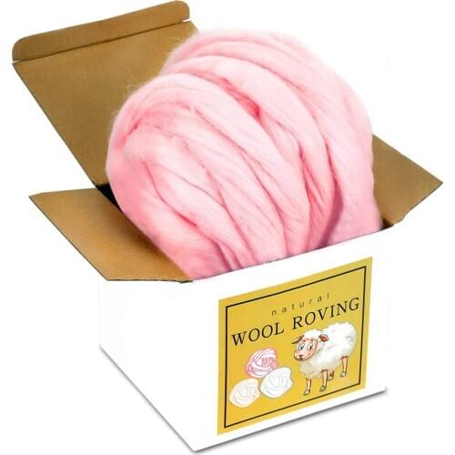 Imzay Wool Roving Bulk - Pink 8.82oz Super Wool Chunky Yarn, Wool Roving Top For Hand Spinning, Felting, Weaving And DIY Craft