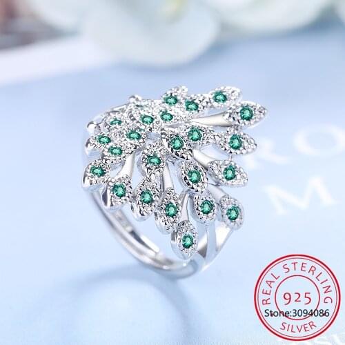 Luxury Zirconia 925 Sterling Silver Jewelry Personality Exquisite Peacock Wear Peony Accessories Female Opening Rings SR235
