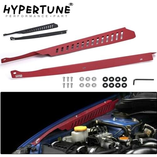 2PCS Aluminum Left Right Fender Shrouds Kit Black/Red Panel Plate Engine Bay w/ Hardware For 2008-2014 Subaru WRX & STI HT-CCR05
