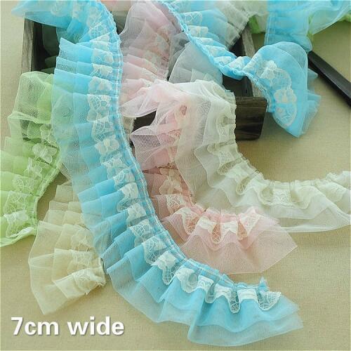 7cm Wide Color Three-layer Tulle Embroidered French Lace Cotton Fabric DIY Clothes Neckline Skirt Trim Dentelle Renda Decoration