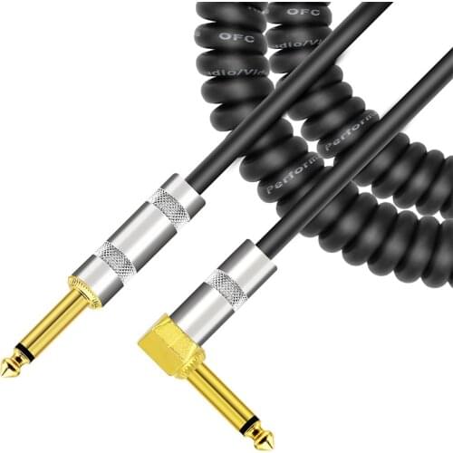 Curly Musical Instrument Audio Guitar Cable Cord 1/4 Inch for Electric Guitar Bass Mixer Amplifier Equalizer Max. 3 Meter Usage