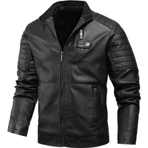 Autumn Winter Leather Jacket Men Fleece Zipper Slim Faux Leather Jacket Men Fashion Motorcycle Biker Leather Jacket High quality