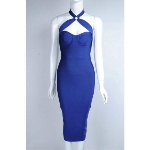 Best Sale Trendy Sexy Halter Neck Design Celebrity Party Women Wholesale Bandage Dress Knee Length