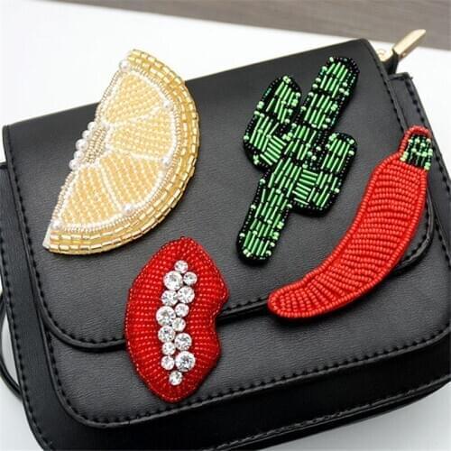 Maxsin 1 Pcs High Quality Handmade beaded sequins rhinestone Lemon pepper cactus stickers Clothing accessories bag shoes patch