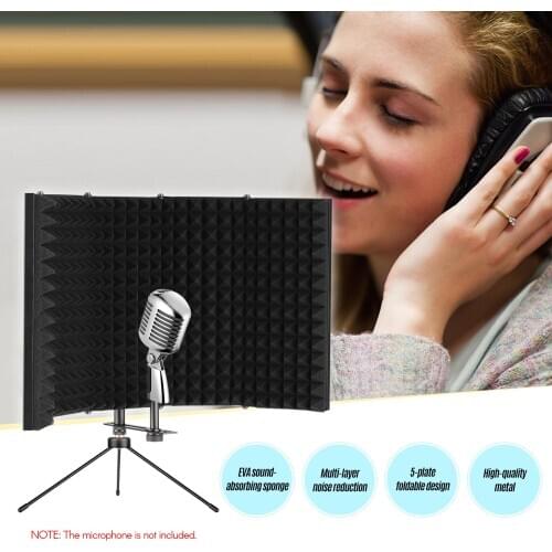 Ammoon K501 Microphone Isolation Shield Compact Foldable Tabletop Isolation Shield with Microphone Tripod Stand Supporting Rod