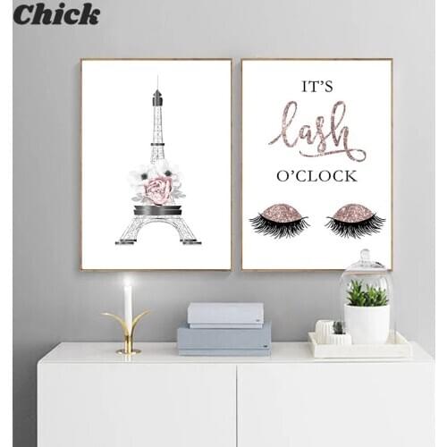 Fashion Wall Art Painting Tower Underwear High Heels Canvas Poster Print Pink Flowers Fashion Picture Beauty Room Decoration