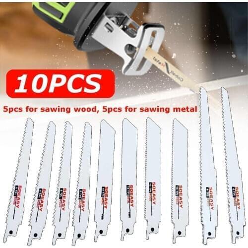 10pcs 148--195mm High Carbon Steel Metal & Wood Cutting Reciprocating Sabre Saw Blades for Set