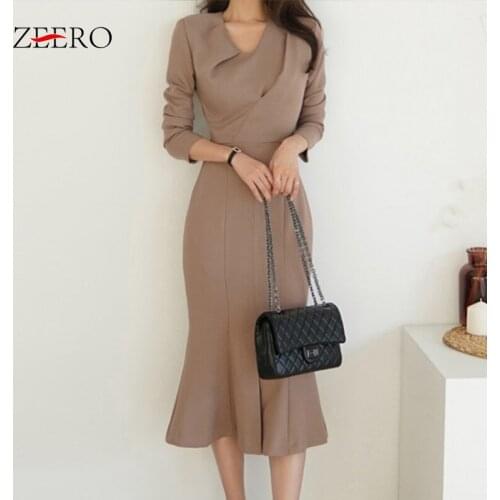 2020 Autumn Women Ruched V Neck Long Sleeve Meimaid Dress Elegant Spring Korean Lady Causal Long Bodycon Party Dresses Vestidos