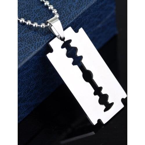 Unisex Stainless Unique Steel Razor Blade Fashion Fire Flame Shaped Pendant Hip Hop Dog Tag Necklace Brand Streetwear Pendant