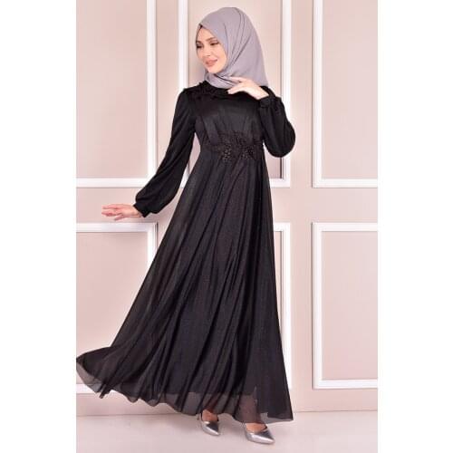 Güpür Detay Abiye Siyah KBR10006