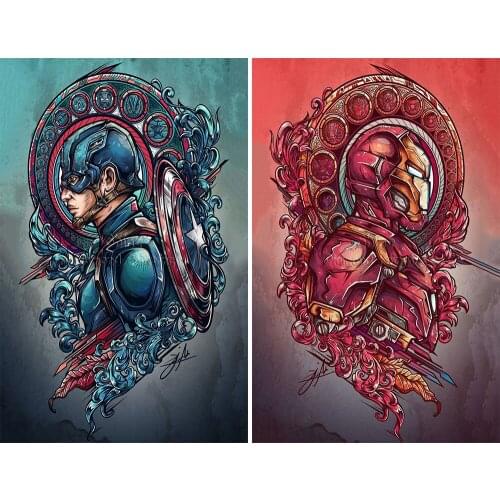 Full Square Round Diamond Painting Marvel Iron Man Captain America Cartoon 5D DIY Mosaic Set Embroidery Cross Stitch Home Decor