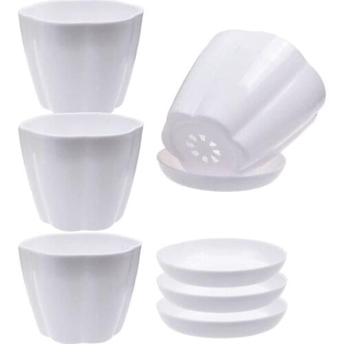 15 Pack 4.3Inch White Plastic Flower Plant Pots Seedlings Nursery Pot Planter with Saucer Pallet