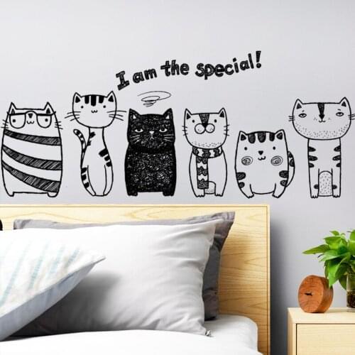 DIY Cat Wall Stickers for Bedroom Living Room Decoration Animal Black and White Art Decor Wallstickers Pegatinas De Pared Mural