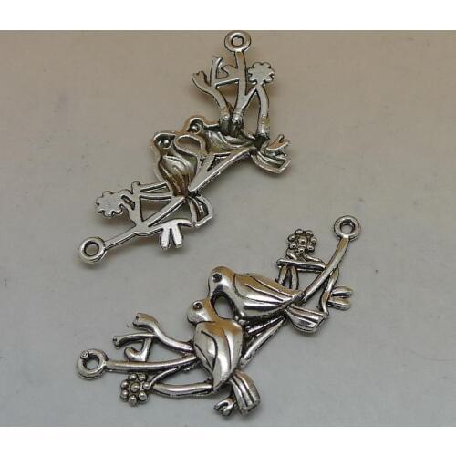 ALYMMO 4Pcs/lot Antique Silver Kissing Bird Charms 47x21mm Cute Couple Connectors Weaving Jewelry Making Suppliers