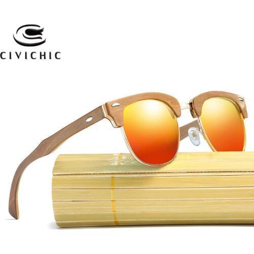 Chic Bamboo Sunglasses Women Polarized Glasses Men Mirror Coating Driving Eyeglass Wood Gafas De Sol Hombre Hipster Oculos KD037