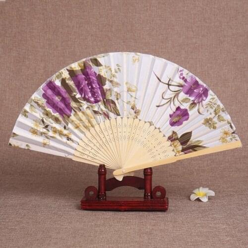 Auviderin Chinese Style Bamboo Folded Handheld Flower Fans
